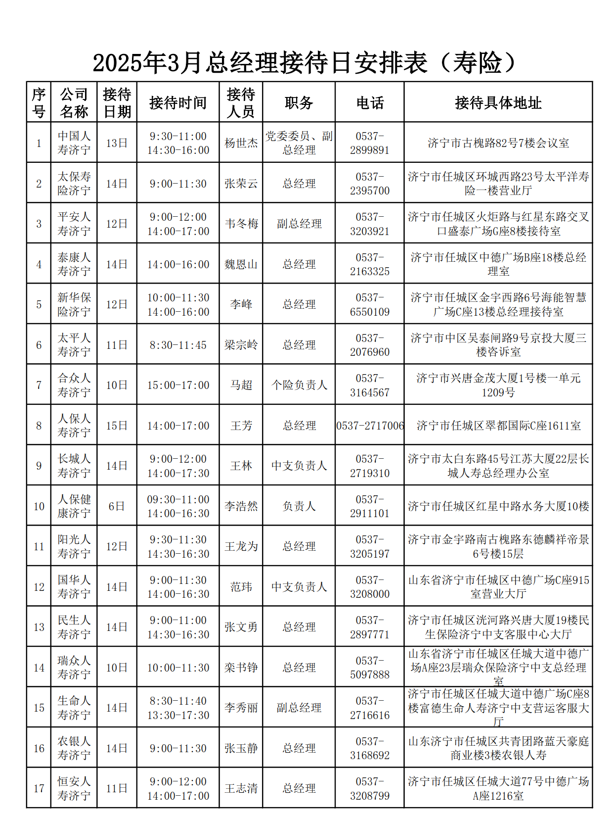 2025年3月总经理接待日安排表_1 2025年3月总经理接待日安排表_1
